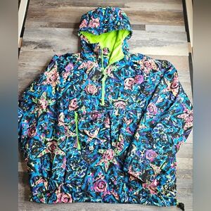 Obermeyer Vintage 90s Men's Large Hooded Pulllover Neon Bright Print